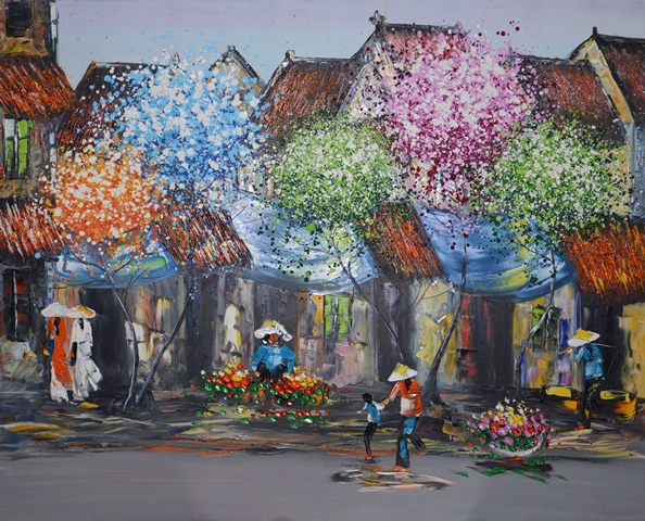 Tranh Sơn Dầu Chợ Hoa